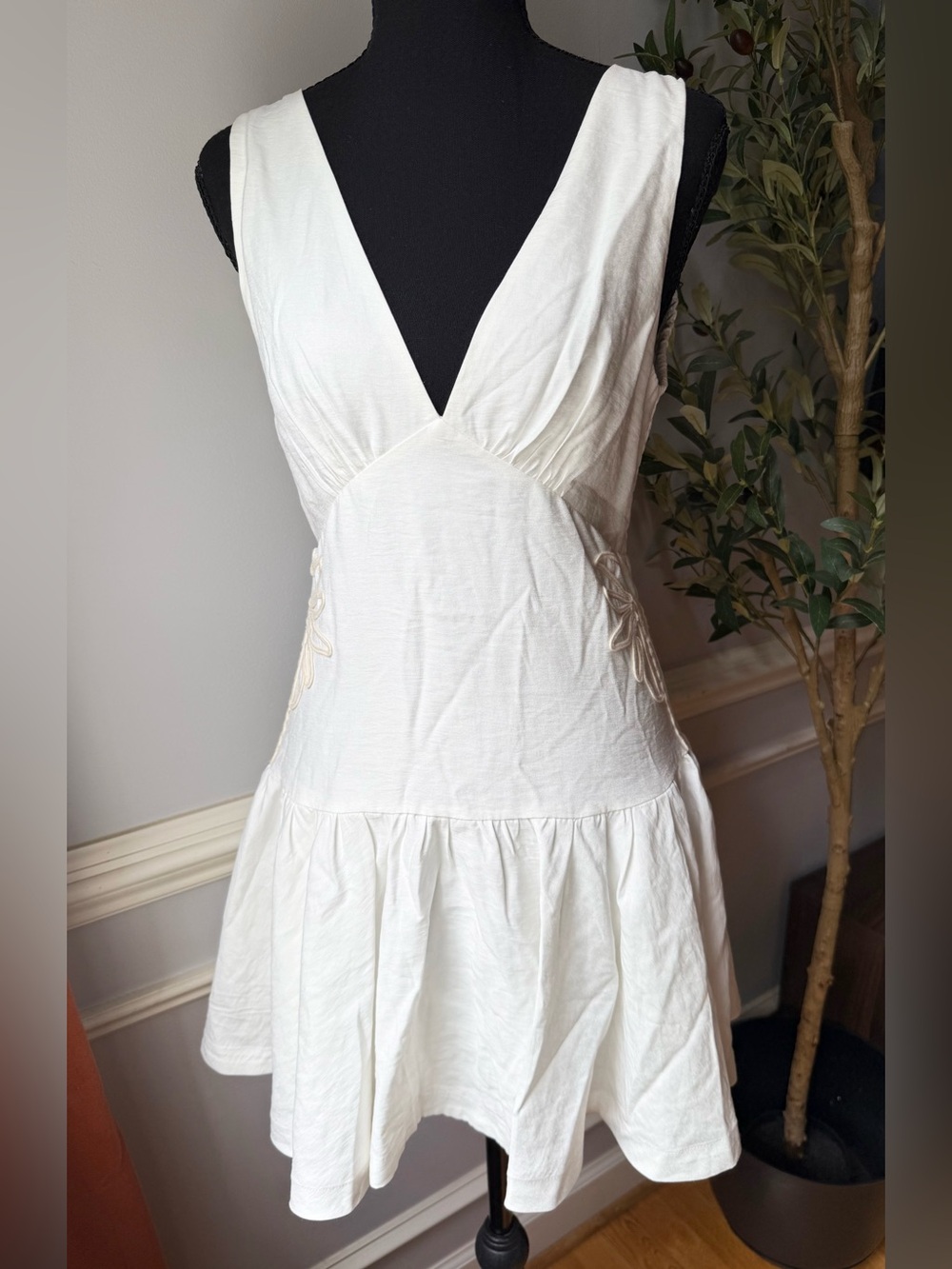 MON RENN White Cottagecore Mini Dress Dragonfly Bow Detail S